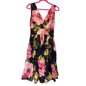 Aryeh Retro Swing Floral Print Circle Skirt Dress Size L 100% Cotton Sleeveless